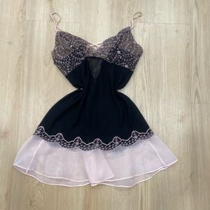 Fantasies by Morgan Taylor black and baby pink lace babydoll dress Size: M